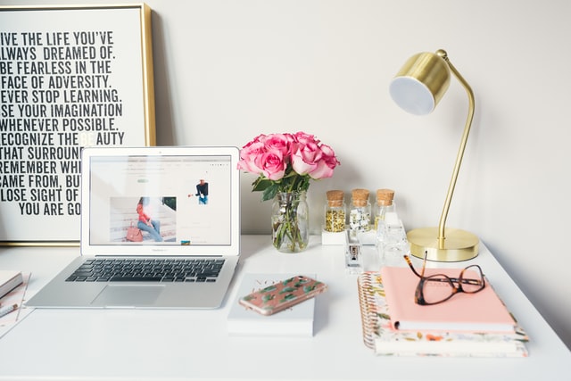 Laptop and Pink Flowers